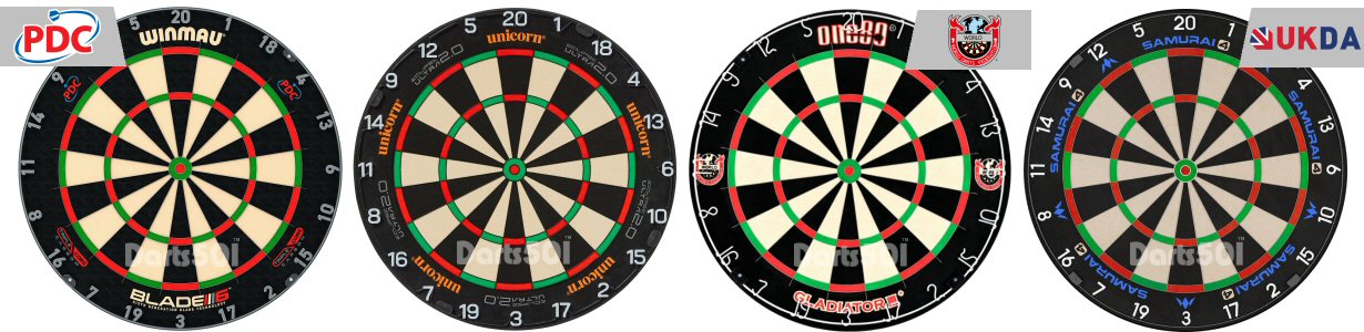 Winmau Blade 6 Triple Core Carbon, Unicorn Eclipse Ultra 2.0, Target Vspar, Mission Samaurai 4 Blade Dartboards